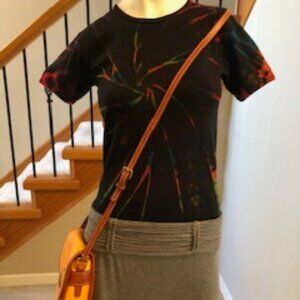 American Apparel Casual SS Combed Cotton Crew Nk Tie-Dye Top Blk/Multi Sz L